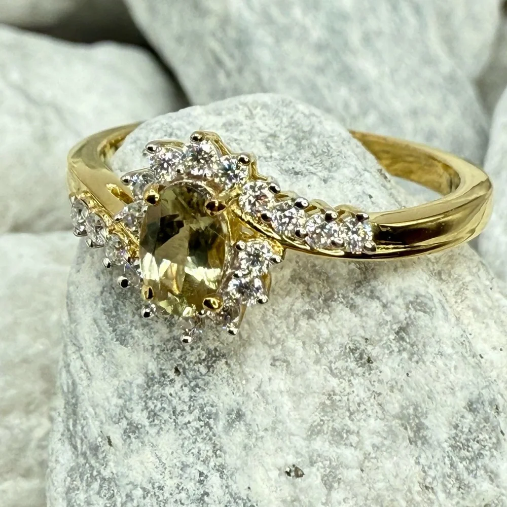 NWT AAA Turkizite & Moissanite 0.90ct Bypass Ring 18K Vermeil YG over 925 Size 9